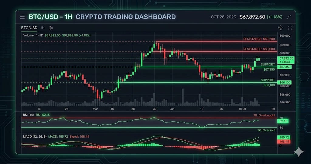 BTC Tests $67,419 Support Under Selling Pressure — Daily TA