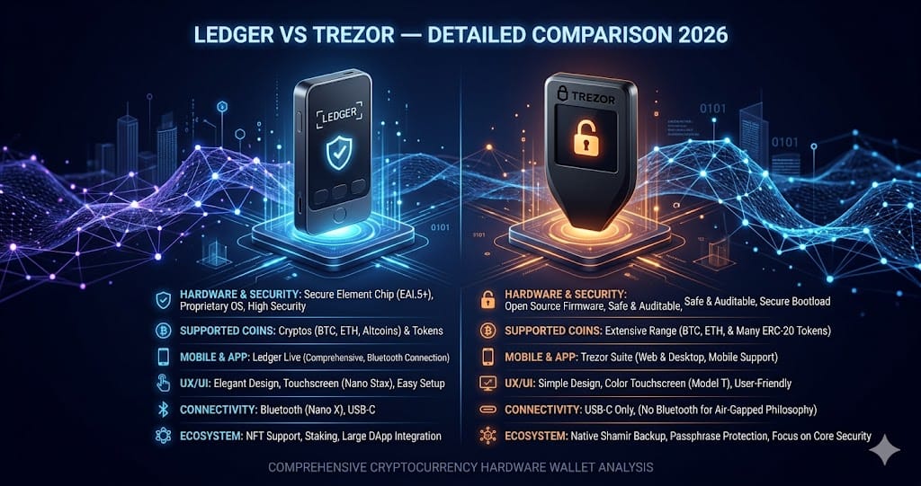 Ledger vs Trezor Detailed Comparison 2026