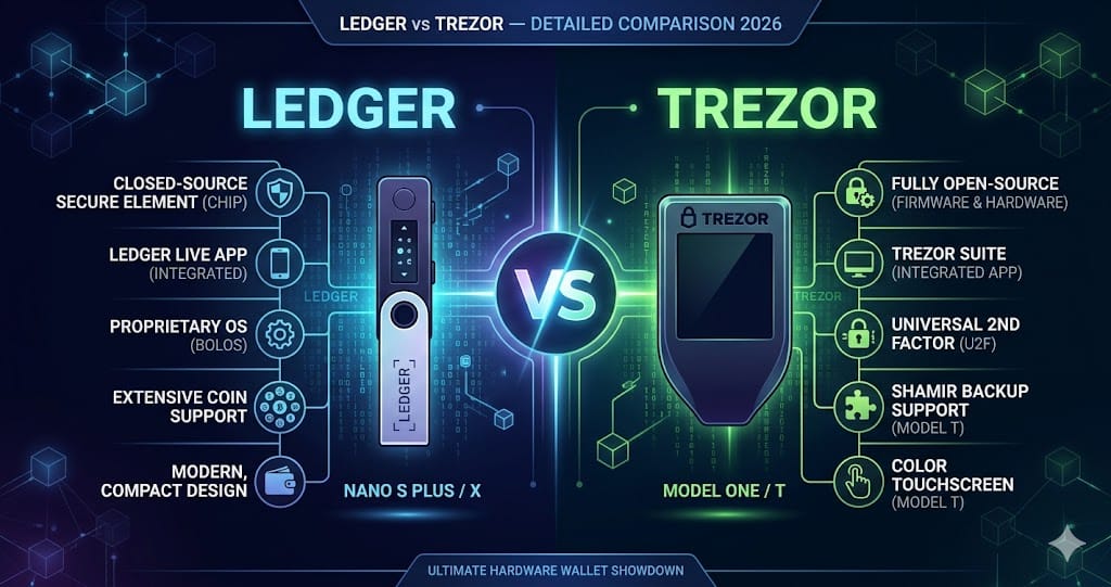 Ledger vs Trezor Detailed Comparison 2026