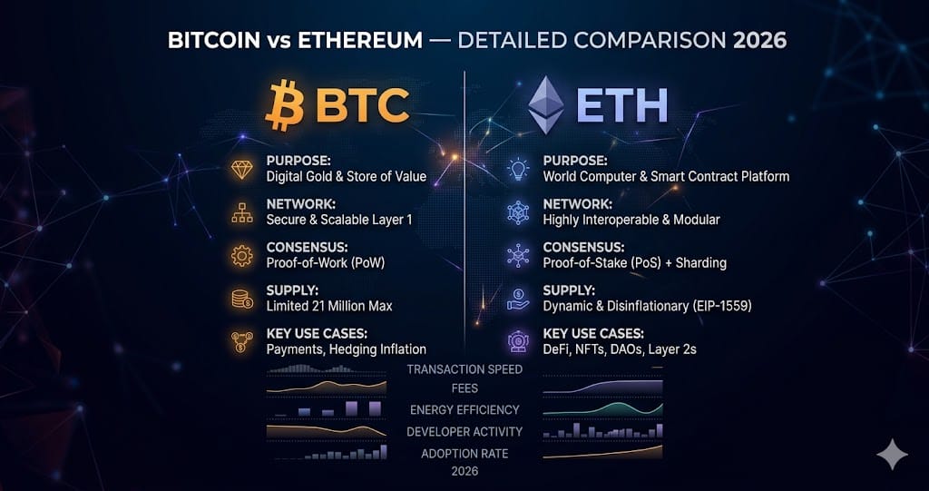 Bitcoin vs Ethereum Detailed Comparison 2026