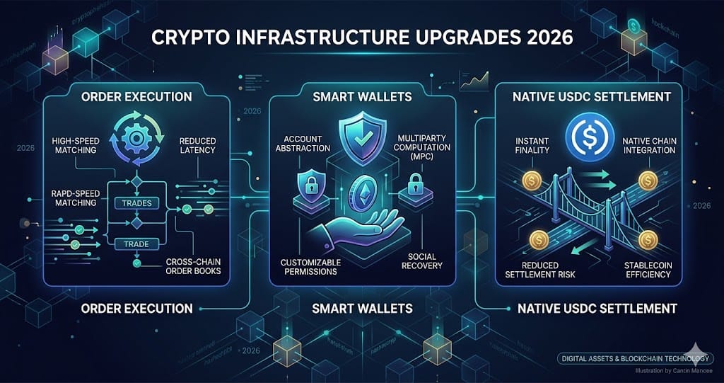 Crypto Infrastructure Upgrades 2026 Order Execution Smart Wallets and Native USDC Settlement Explained