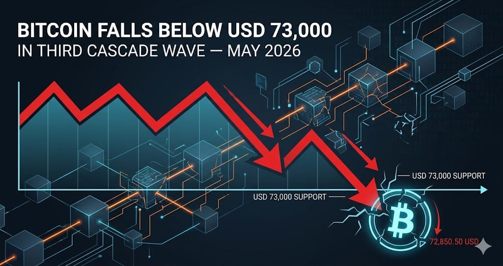 Bitcoin Falls Below USD 73000 in Third Cascade Wave May 2026