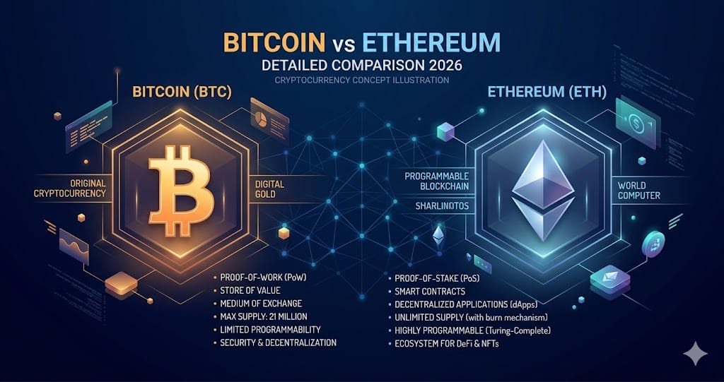 Bitcoin vs Ethereum Detailed Comparison 2026