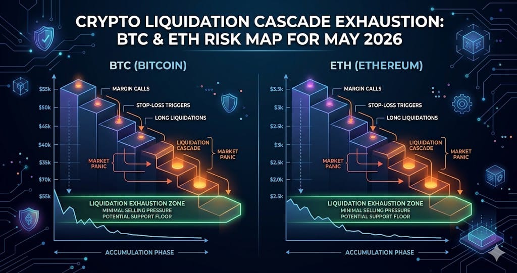 Crypto Liquidation Cascade Exhaustion BTC and ETH Risk Map for May 2026