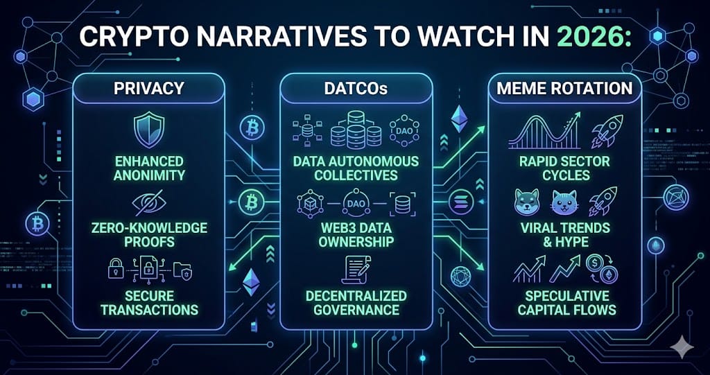 Crypto Narratives to Watch in 2026 Privacy DATCOs and Meme Rotation