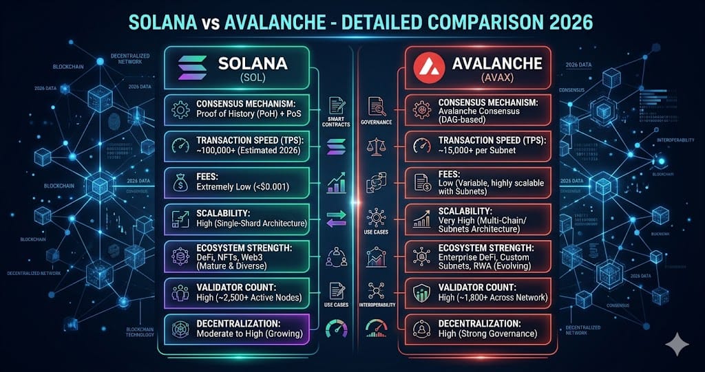 Solana vs Avalanche Detailed Comparison 2026