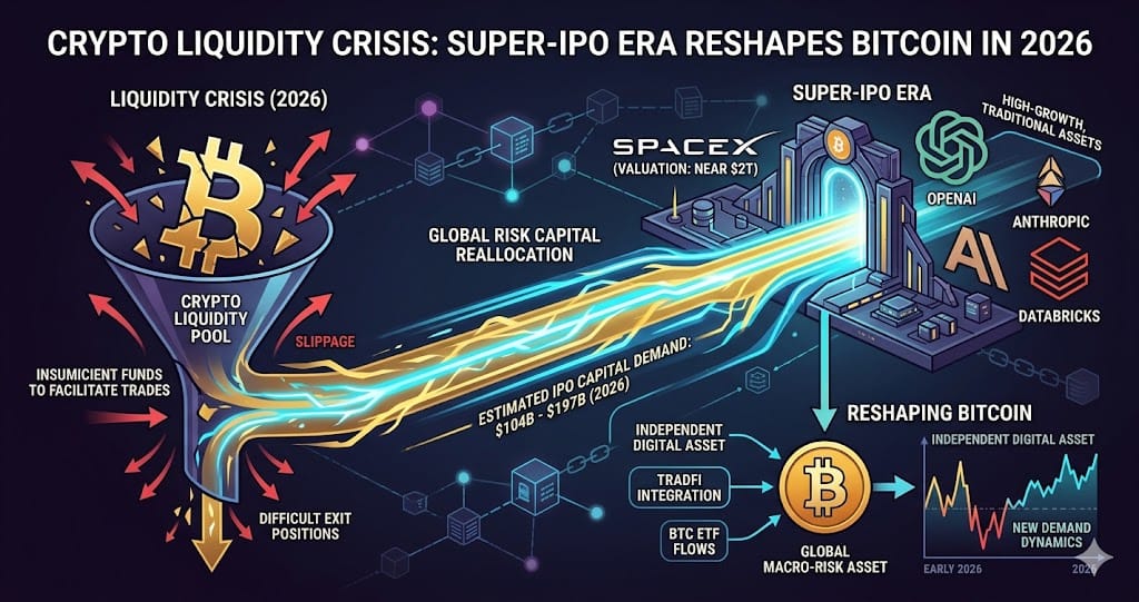 Crypto Liquidity Crisis Super-IPO Era Reshapes Bitcoin in 2026