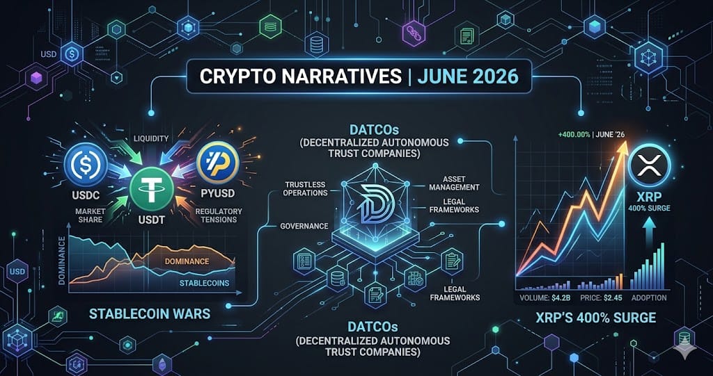 Crypto Narratives June 2026 Stablecoin Wars DATCOs and XRPs 400% Surge