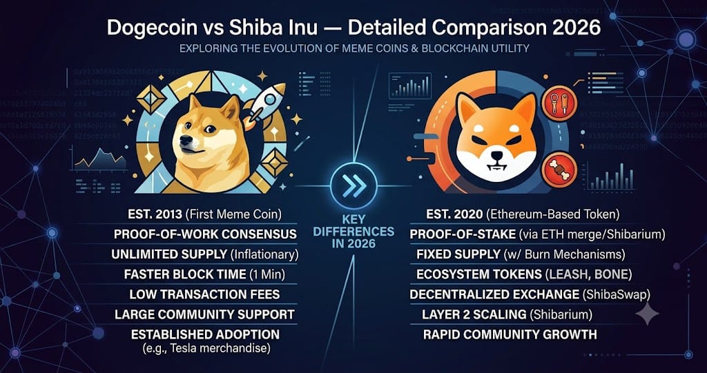 Dogecoin vs Shiba Inu Detailed Comparison 2026