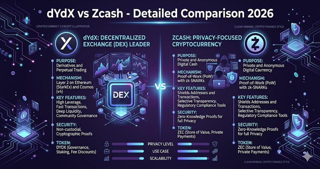dYdX vs Zcash Detailed Comparison 2026