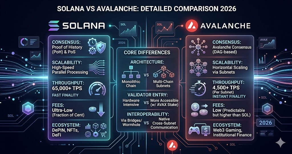 Solana vs Avalanche Detailed Comparison 2026