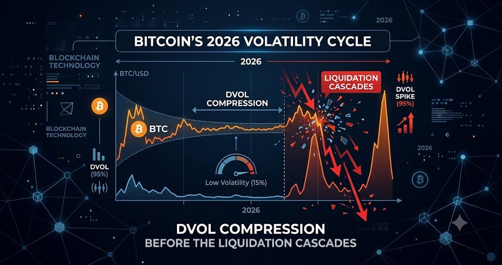 Bitcoins 2026 Volatility Cycle DVOL Compression Before the Liquidation Cascades