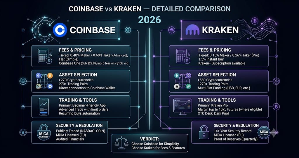Coinbase vs Kraken Detailed Comparison 2026