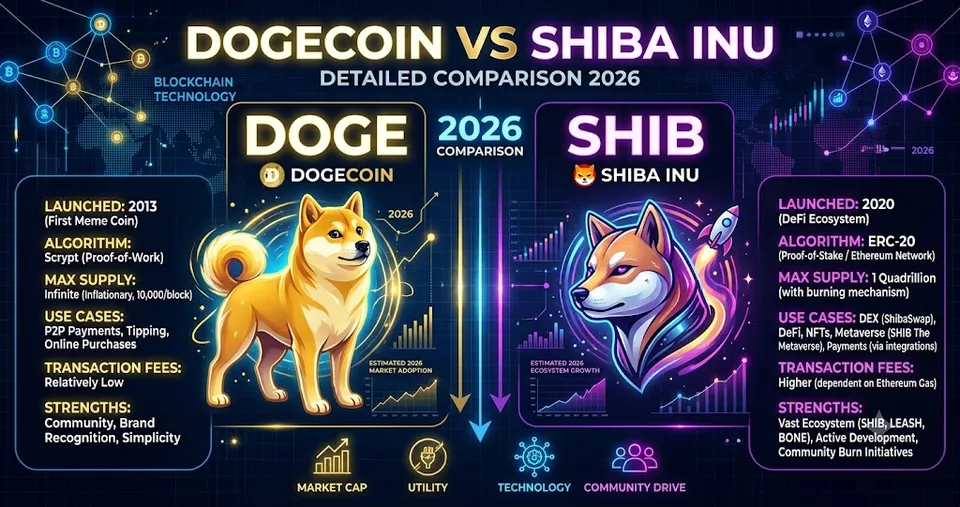 Dogecoin vs Shiba Inu Detailed Comparison 2026